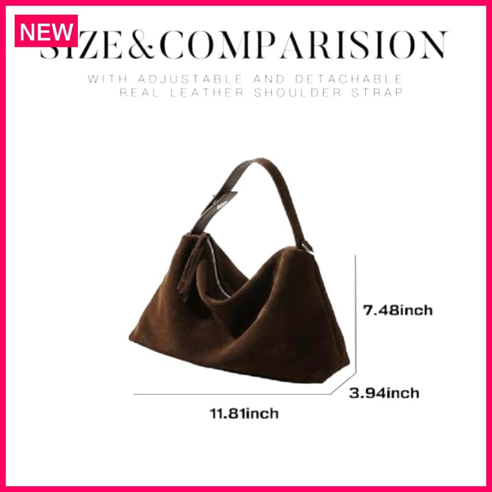 Genuine Leather Suede Tote Bag, Large Capacity, Adjustable Strap, Versatile - Picture 8 of 8